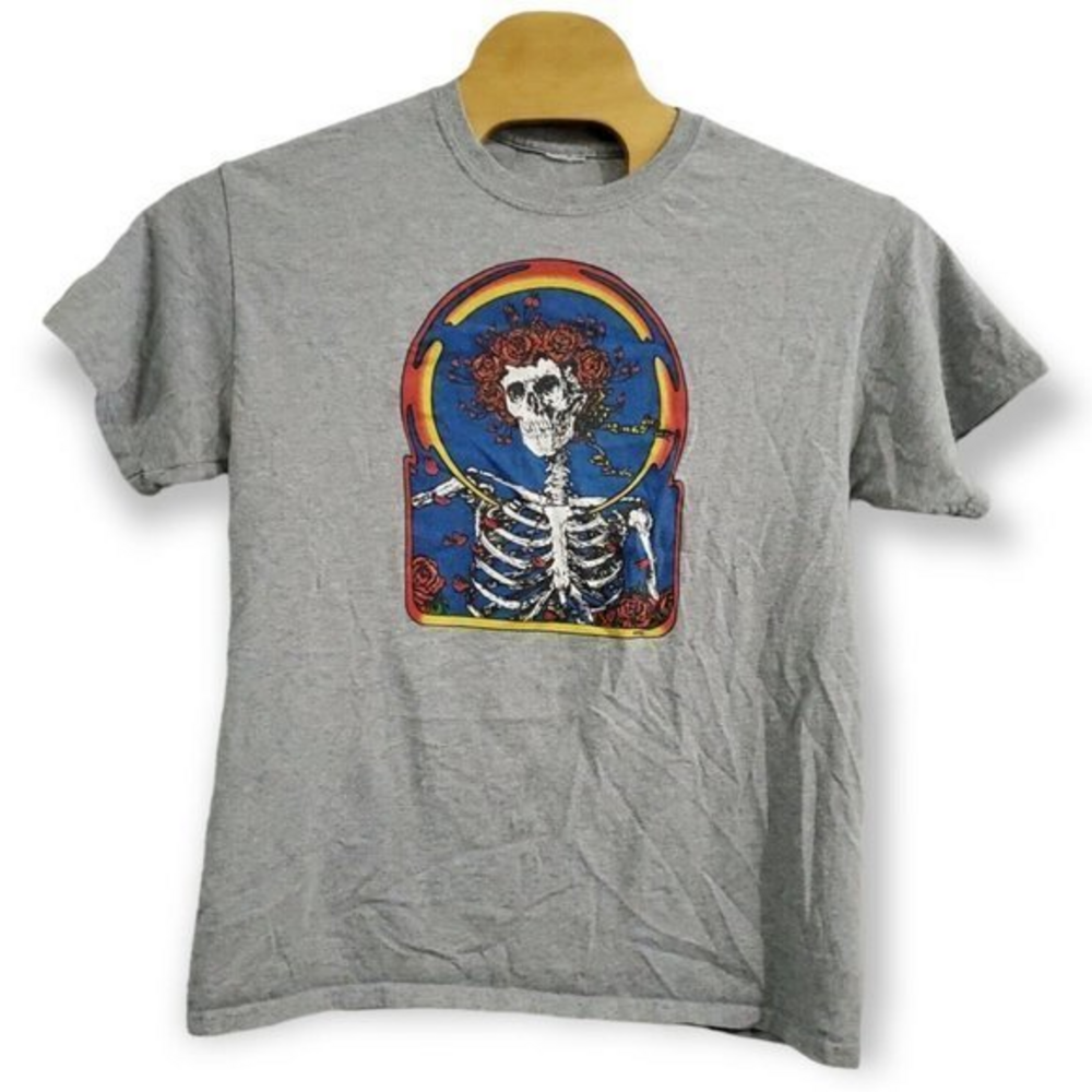 Vintage Grateful Dead Colorful Graphic Print T-Shirt Skeleton & Roses *No Tag*